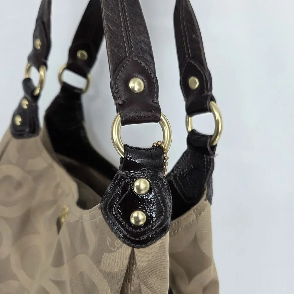 Coach Madison 14305 Signature Op Art Brown Sateen Maggie Carryall Shoulder Purse
